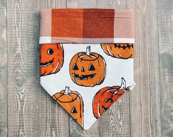 Jack | Jack-O-Lantern | Plaid Flannel | Reversible Pet Bandana