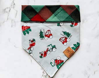 Trees and Trucks | Reversible, Winter, Christmas Pet Bandana
