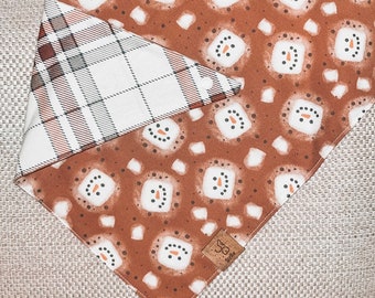 Hot Chocolate Snowman Marshmallow Reversible Pet Bandana with Flannel