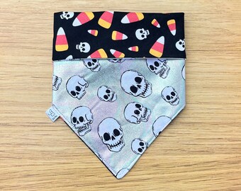 Skulls & Candy Corn | Shimmer | Reversible Pet Bandana