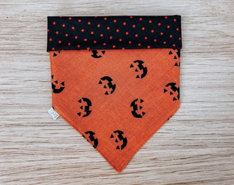 Jack-O-Lantern | Pumpkin | Polka Dot | Reversible Pet Bandana