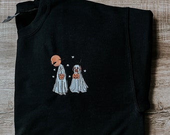 Spooky Furriends / Dog Mom Embroidered Halloween Crew Neck Sweatshirt