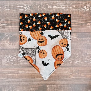 Spooky Cat Jack-O-Lantern | Halloween Candy Corn | Reversible Pet Bandana