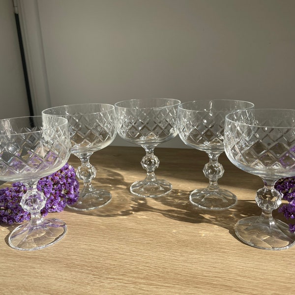 5 x gorgeous vintage crystal champagne/cocktail coupes- excellent condition