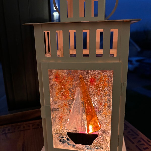 Fused Glass lanterns, Boats, nautical, handmade, Ideal Christmas or birthday gift, present, Devon artist from Barnstaple