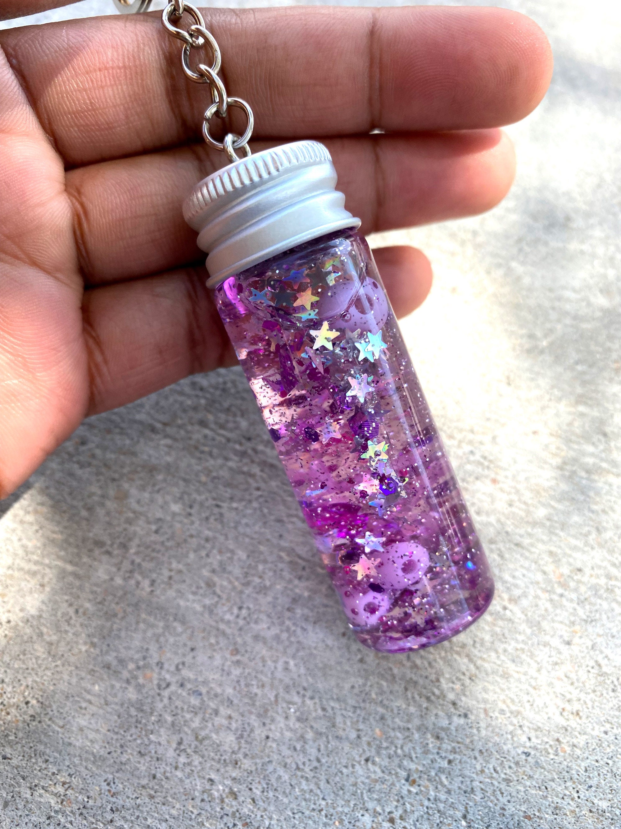 Glass Jar Liquid Glitter Shaker Keychain Keychain Shaker Etsy