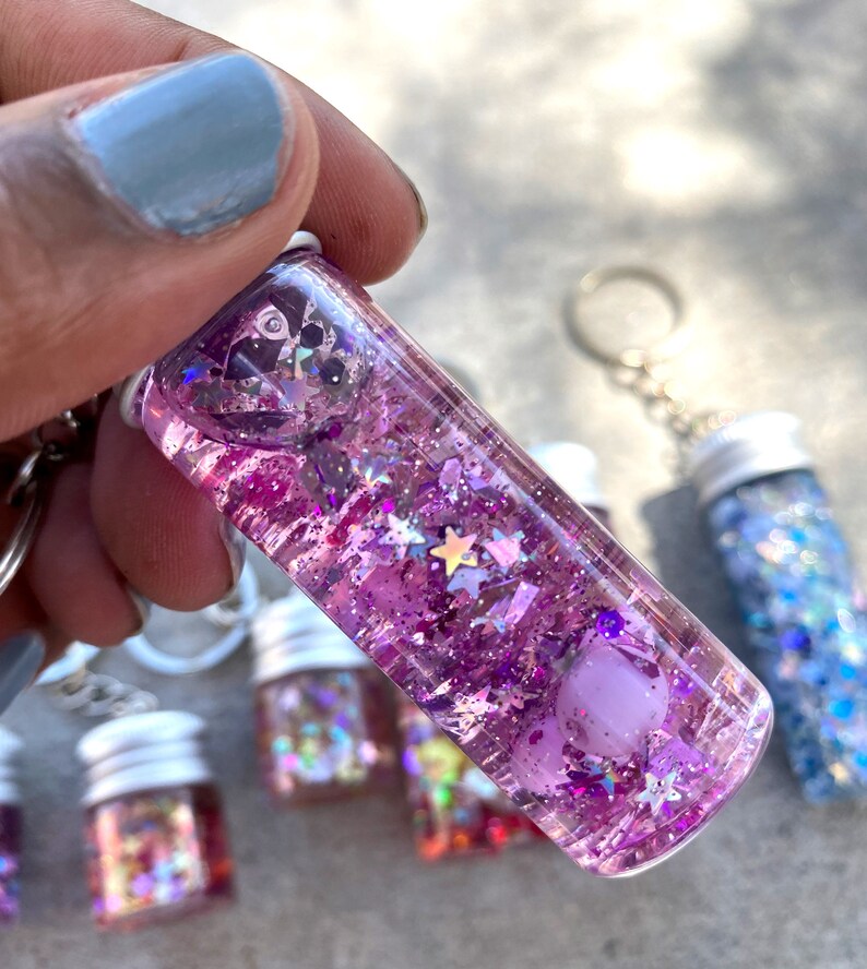 Glass Jar Liquid Glitter Shaker Keychain Keychain Shaker Etsy
