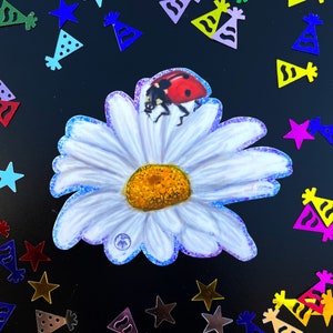 Ladybug on Daisy Sticker | Ladybugs | Daisies |  Flowers | Flower Stickers | Ladybug Stickers | Cute Stickers | Kawaii Stickers | Waterproof