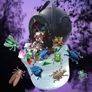 Beetle Wings Cauldron Confetti Bomb Slime Witchy Thick Stretchy Clear Slime