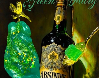 Green Fairy Absinthe Themed Clear and Stretchy Glitter Slime