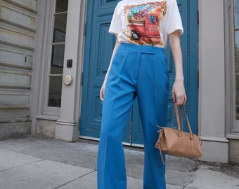Stylish Vintage High-Wasted Wide Blue Trousers
