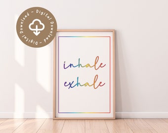 Inhale Exhale Poster - Digital Download Printable Wall Art Print - Yoga Geschenk Minimalist Lettering Dekoration Regenbogen Chakra