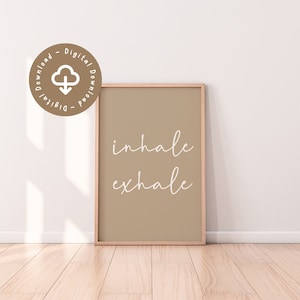 Poster "Inspira espira" - Download digitale, stampa artistica da parete - Regalo per meditazione e yoga, decorazione con scritte minimaliste - Regalo per la festa della mamma