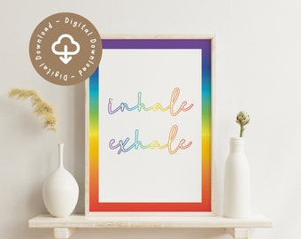 Inhale Exhale Poster - Digital Download Printable Wall Art Print - Yoga Geschenk Minimalist Lettering Dekoration Regenbogen Chakren