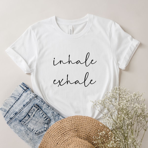 BIO Yoga Shirt Inhale Exhale für Frauen - Yogashirt Spruch - Tshirt Geschenk zum Geburtstag, Ostern, Muttertag