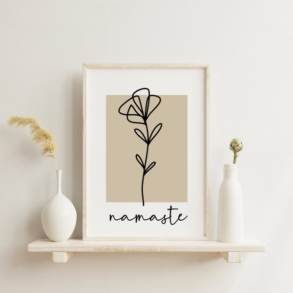 Namaste Poster Lineart - Wall Art Print - Meditation Yoga Geschenk Minimalist Lettering Dekoration