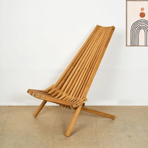 Foldable Cedar Modern Chair, Outdoor Wooden Lawn and Deck Chair, Mid-Century Modern Wood Chair