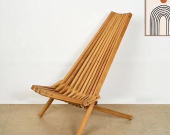 Foldable Cedar Modern Chair, Outdoor Wooden Lawn and Deck Chair, Mid-Century Modern Wood Chair