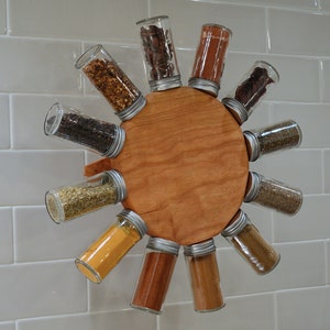 Wood spice rack, wall mounted mid-century modern rotating spice storage image 3