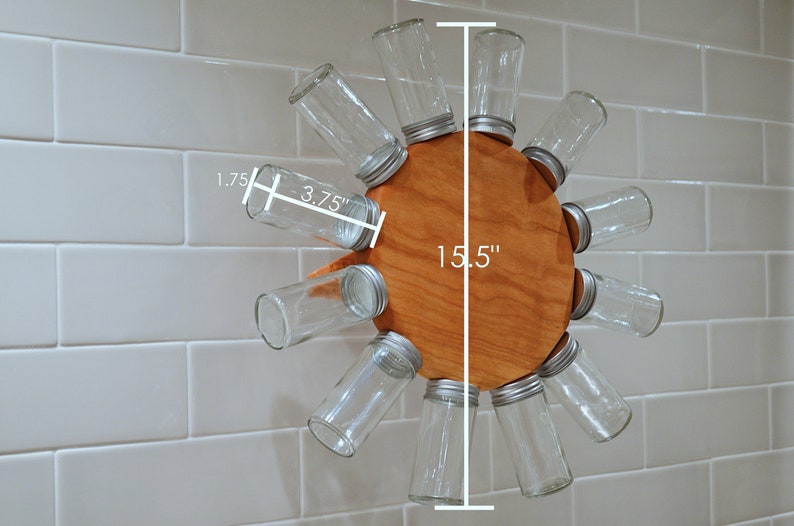 Wood spice rack, wall mounted mid-century modern rotating spice storage image 5