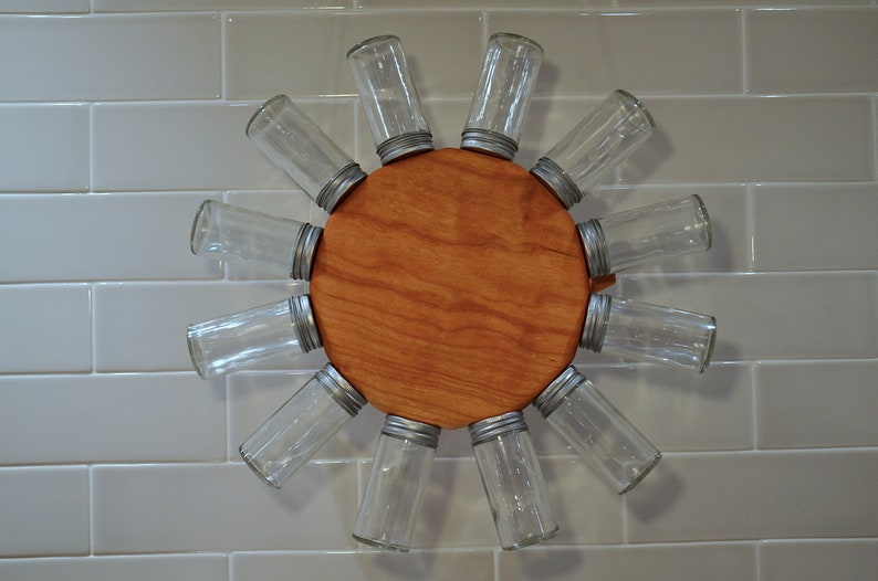 Wood spice rack, wall mounted mid-century modern rotating spice storage image 4