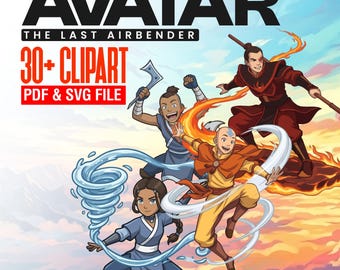 Paquete de imágenes prediseñadas de Avatar: La Leyenda de Aang – Aang y elementos de control de elementos PNG PDF SVG – Descarga instantánea