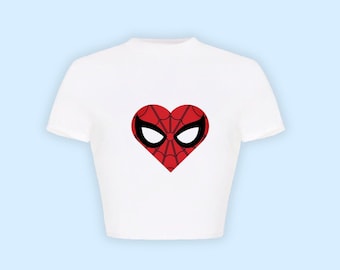Camisetas de bebé con estampado de Spidey / Camiseta de Spidey rosa y araña roja / Camiseta Y2K, moderna de los 90, top corto, idea de regalo