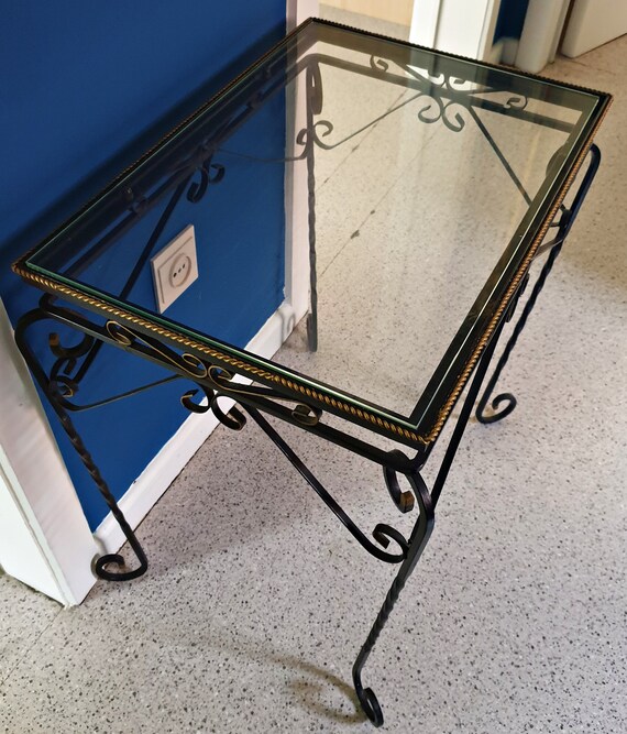 Neoclassical Wrought Iron Side Table Wrought Iron Glass France