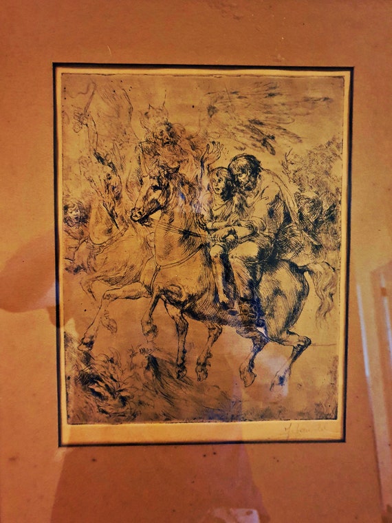 Jules Van Ael: 'The Flight on Horseback' - Indian ink on paper - Belgium - 1970-1979