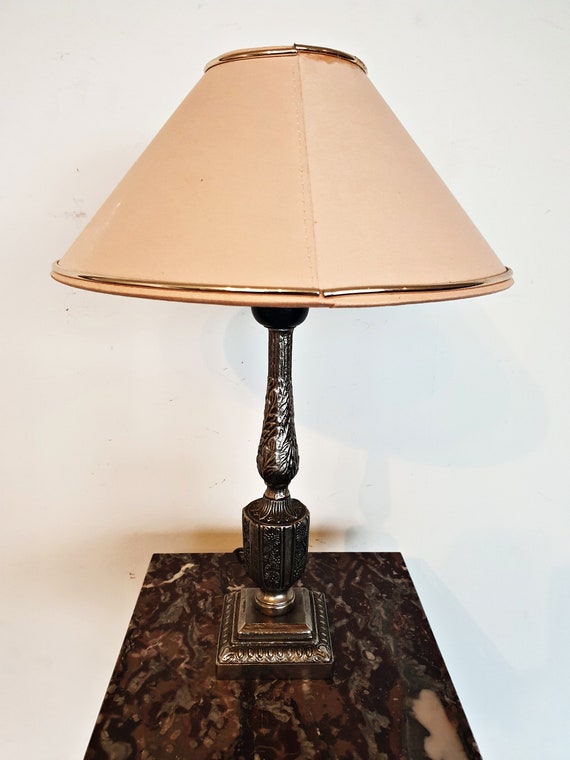 Empire style column lamp - Silver-plated metal - France - 1970-1979