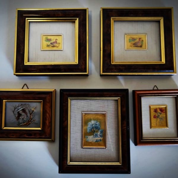 Collection (5) gold-plated Italian chromolithographs - 23k gold leaf - 1970-1979