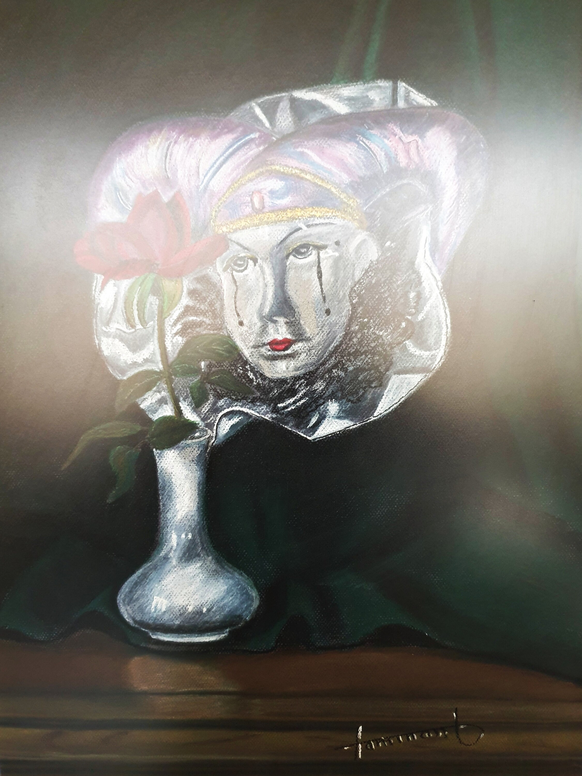 French school - The venetian mask - Chalk drawing on paper - France - 1970-1979