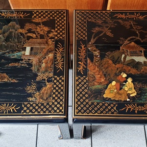 Koppel Chinoiserie bijzettafels - Hout, lak, parelmoer - Frankrijk - 1950-1959
