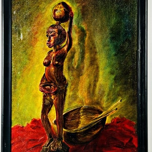 Sarig De Vries: &#39;Still life with African statue and incense bowl&#39; - Oil on canvas - Netherlands 1970-1979