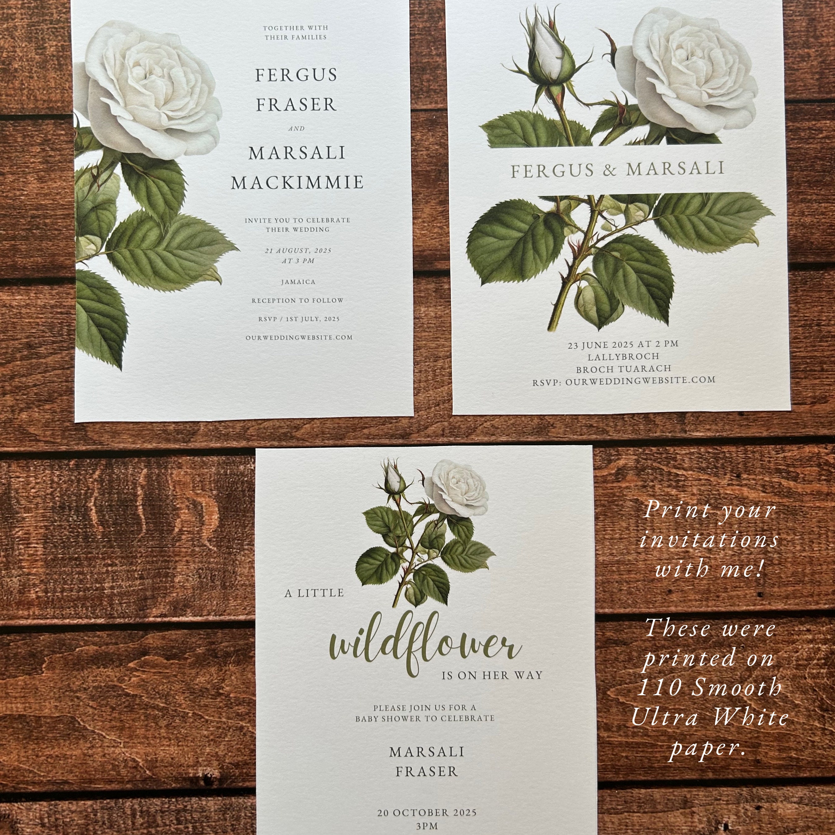 White Rose Botanical Invitation Templates (set of 3) - Etsy