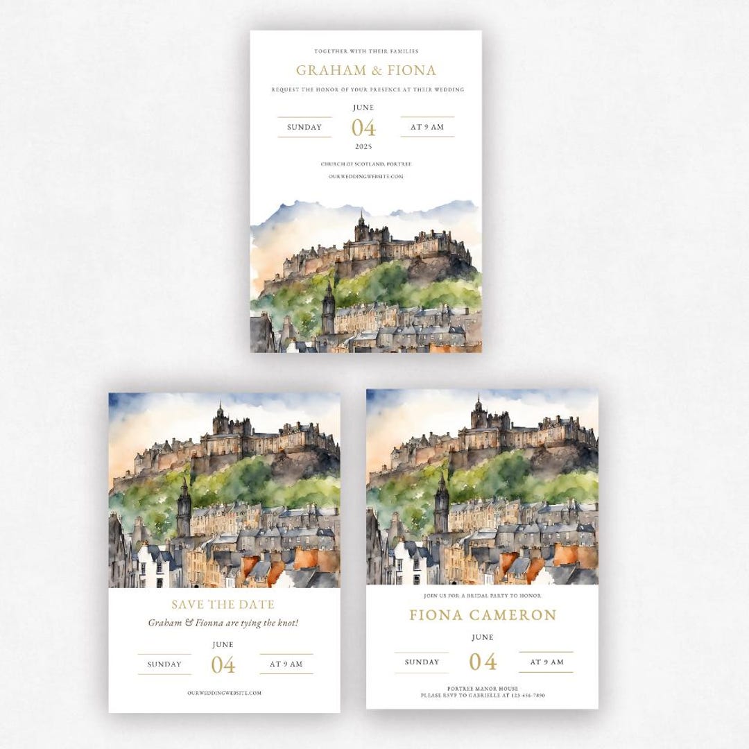 Edinburgh Watercolor Invitation Template Bundle (set of 3) - Etsy