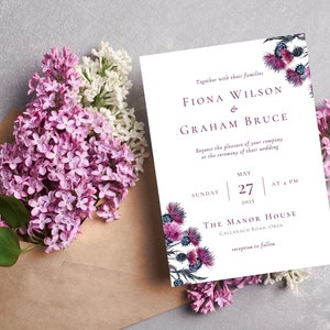 Pink Thistle Wedding Invitation Template