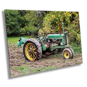 Ghost of Farmers Past John Deere Tractor Canvas Wall Art - Rustic Farmhouse Vintage Green Tractor Decor - Nostalgic Country Farm Photo Print