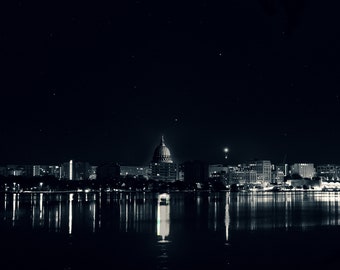 Madison Wisconsin Night Skyline Print, Madison WI Skyline, Madison WI Capitol, Madison Wisconsin, Large Canvas Prints Wall Art