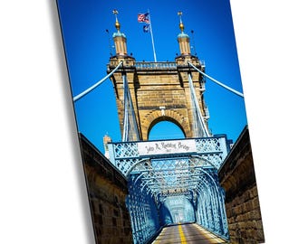 John A Roebling Suspension Bridge Wall Art-Cincinnati Ohio & Covington Kentucky Iconic Landmark Print-Downtown Cincinnati Bridge Art Decor
