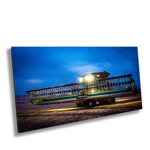 Farmers Harvest Night Scene Canvas Wall Art - John Deere Green Tractor Photo Print - Fall Harvest Central Indiana Farm Life Photo Wall Decor
