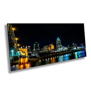 Cincinnati Skyline Canvas Wall Art - Nightlights Ohio River Reflection Cityscape Poster Print - Modern City Sky Urban Landscape Art Decor