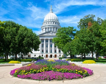 Wisconsin State Capitol Building Color Photo, Madison WI Capitol, Capitol Square Madison WI, Photography Wall Art, Large Canvas Prints
