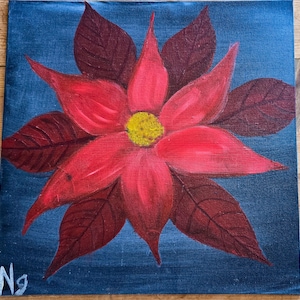 Poinsettia Flower Oil Painting, Christmas in July, 12x12 Canvas Board Wall Art, Artistic Oil Painting, Flower Painting, Christmas Painting