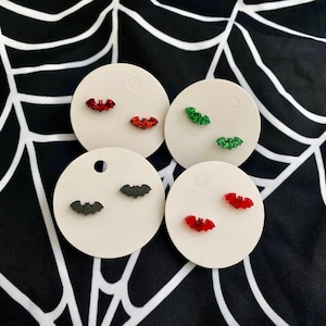 Black Bat Stud EcoResin Earrings – Glitter Red Bat Stud Earrings -- Red Bat Stud Earrings – Green Glitter Bat Stud Earrings --  Halloween --
