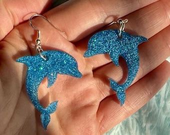 NEW! Glitter Dolphin Earrings -- Dolphin Earrings -- Beach Shell Earrings -- Sea-Inspired Earrings -- Sea EcoResin Earrings -- Nickel Free -