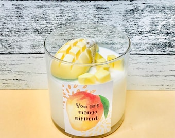 Mango jar candle| mango pun candle| best wishes candle| mango chunks candle