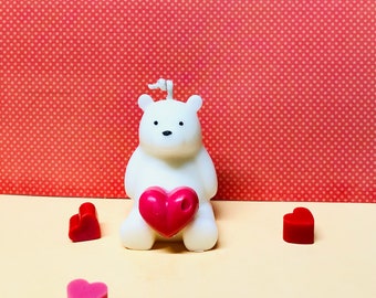 Teddy bear candle| love heart candle| I love you candle| bear holding a heart| valentines gift |gift for her