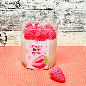 Strawberry jar candle| strawberry cheesecake candle| you are special | strawberry lover