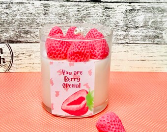 Strawberry jar candle| strawberry cheesecake candle| you are special | strawberry lover